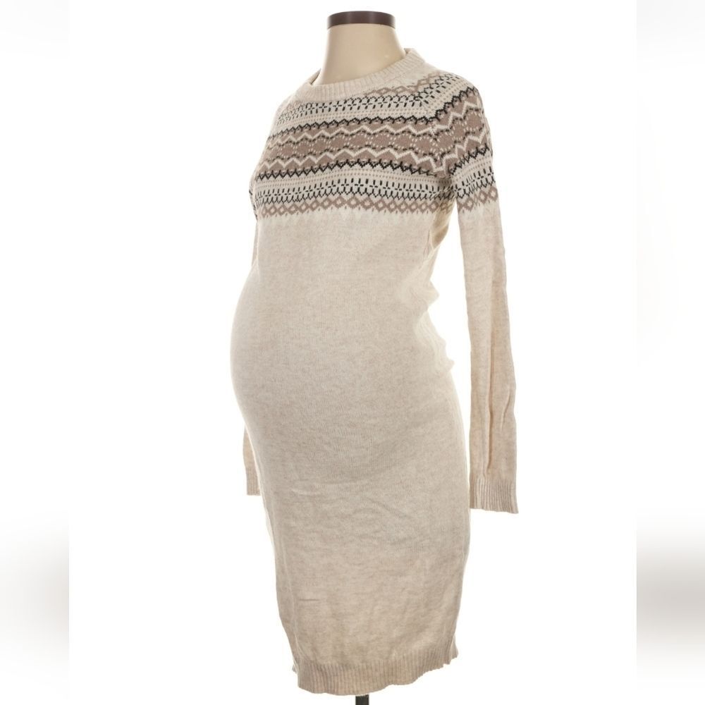 H&M Cream and Black Fairisle Patterned Long Sleeve Dress Maternity
